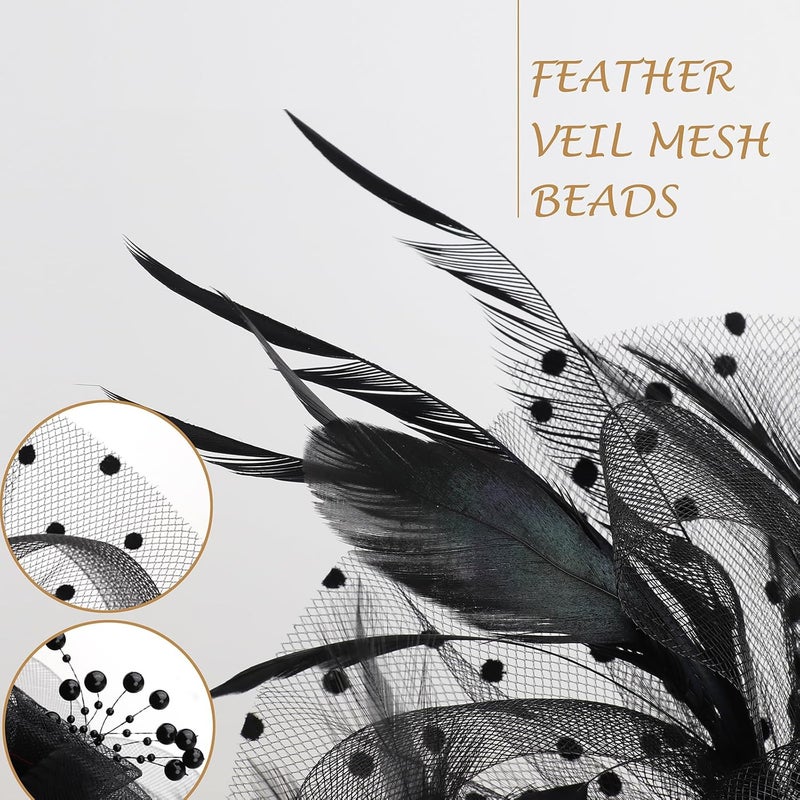 DRESHOW Fascinators Hat Feather Headband Women's Fascinators Tea Party Headwear with Clip Flower Head Band for Girls & Women - Image 4